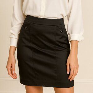 BEBE Pencil Skirt Black Satin Office Above Knee Career Women’s Size 2